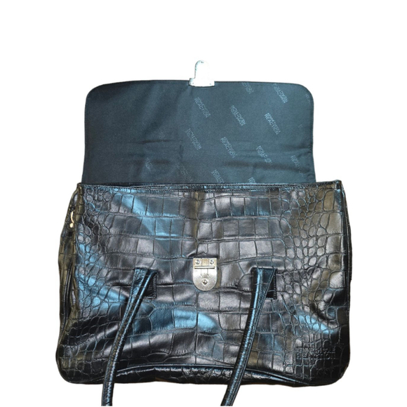 Vintage Kenneth Cole Reaction Black Faux Leather Crocodile Pattern Briefcase Bag - Picture 4 of 16